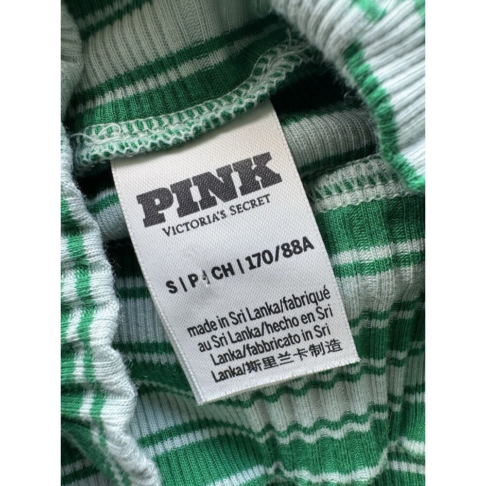 PINK Victoria's Secret Vintage Green Striped Ribbed Stretch Knit Mock Neck TopS - Picture 4 of 5